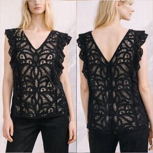 White House Black Market New V-Neck Lace Crochet Ruffle Blouse Top SZ XL Whimsy